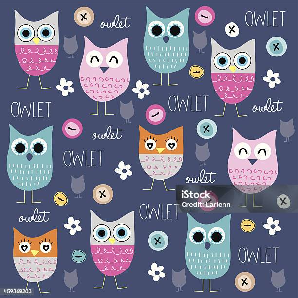 Cute And Funny Owl Pattern With Buttons Vector Illustration Stock Illustration - Download Image Now