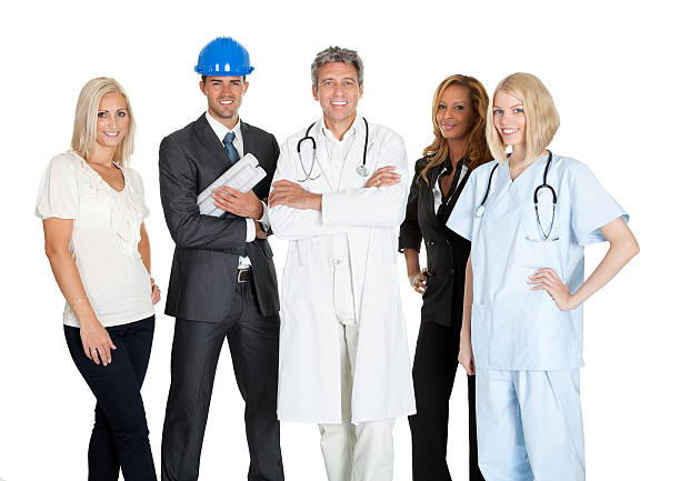 istock Group of people in different occupations on white 459374729