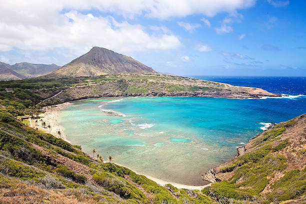 bahía de hanauma hawai - hanauma bay hawaii islands oahu bay fotografías e imágenes de stock