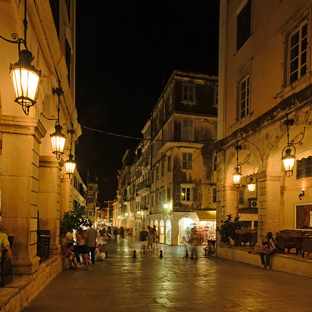 istock Liston, main promenade, at night, Corfu city, Greece 459376005