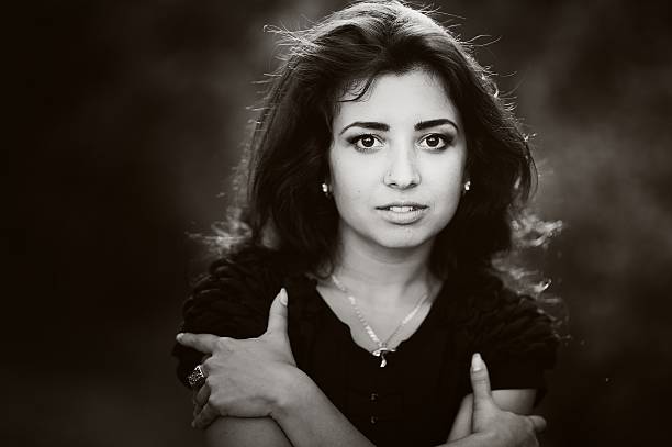 istock Young  woman posing. Portrait in black and white. 459376679