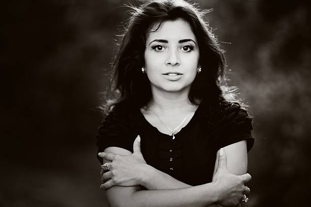 istock Young  woman posing. Portrait in black and white. 459377899