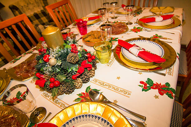 istock elegant Christmas table decorated with typical and colorful obje 459379367