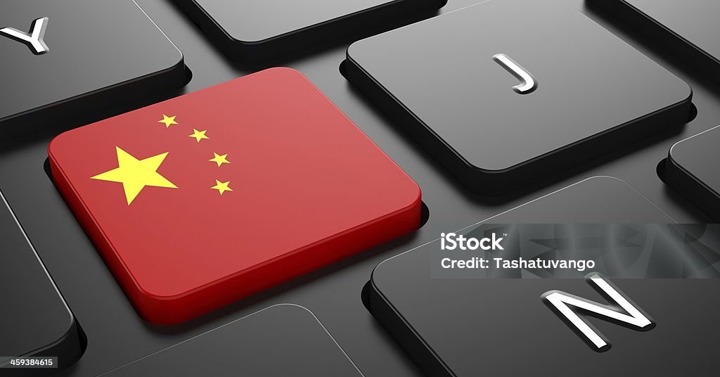 China - Flag on Button of Black Keyboard. Flag of China - Button on Black Computer Keyboard. Black Color Stock Photo