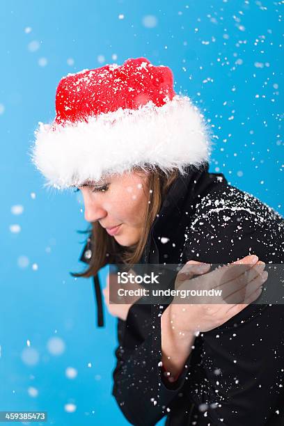 Shivering Santa Woman While Snowing Stock Photo - Download Image Now - Adult, Beautiful People, Beauty