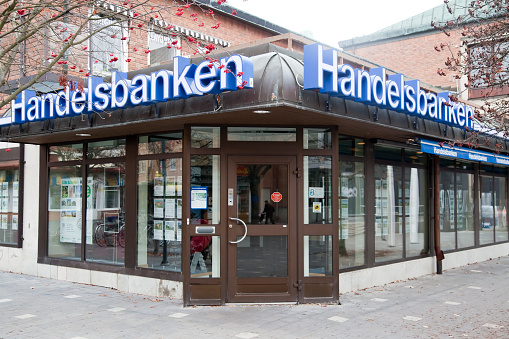 Åkersberga, Sweden - November, 12th 2011: Handelsbanken entrance, in Sweden. Handelsbanken is a well known Swedish Bank.