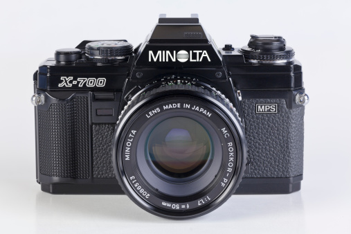 York, Pennsylvania, USA - November 30, 2011: A Classic Minlota X-700 SLR Film Camera. Introduced in 1981, it was Minolta's most successful camera after the SRT sieries.  This specimen is from 1988.