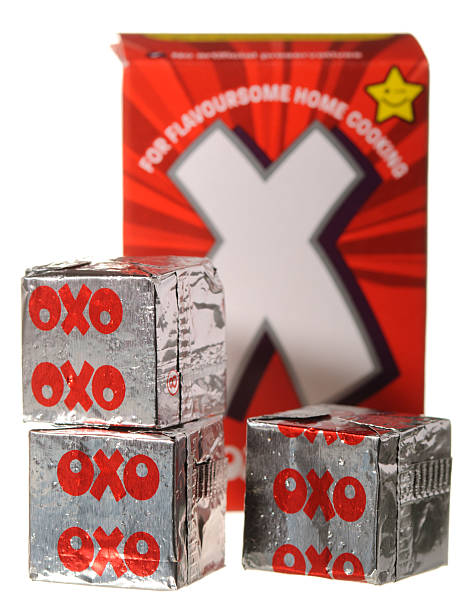 Three OXO Cubes isolated on white stock photo