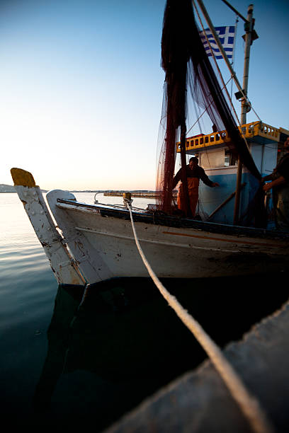 Procida Island in the Campania region of Italy on October 26, 2017: Commercial  fishing off of Procida Island, Italy