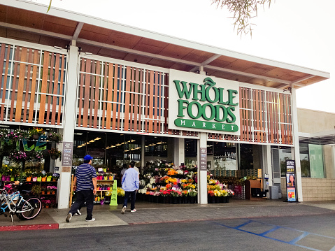 Los Angeles, USA - May 9, 2013: Whole Foods Market, Venice, California. Few people entering the store.