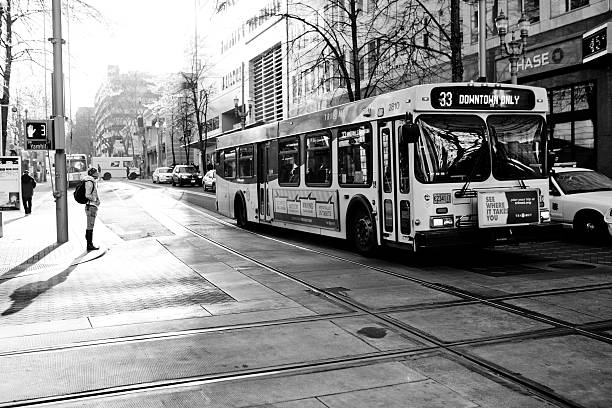 Bus in the city traffic New York - panning