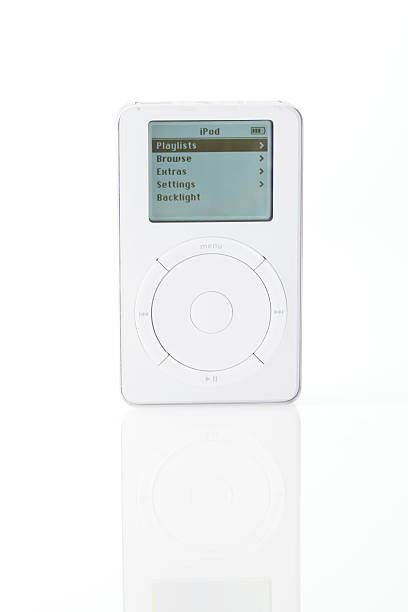 Apple 1st Generation iPod Notre-Dame-De-Lile-Perrot, Canada, October 6, 2011. First Generation iPod (Scroll wheel) with menu on screen, from Apple Inc. USA. Introduced by Apple in October 2001. mp3 player stock pictures, royalty-free photos & images