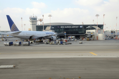 Tel Aviv,Israel -September,12, 2011: Airplane of United at front of the terminal building in the summer day at the Ben Gurion Airport Israel