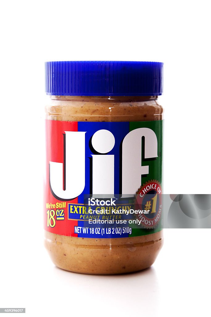 Jif Extra Crunchy Peanut Butter Chula Vista, USA - January 14, 2012: Jif Extra Crunchy Peanut Butter in an 18 oz. plastic jar. Jar Stock Photo