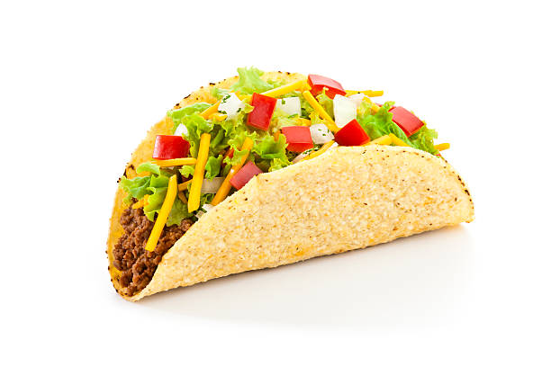 Taco Beef Taco Isolated on White Background taco photos stock pictures, royalty-free photos & images