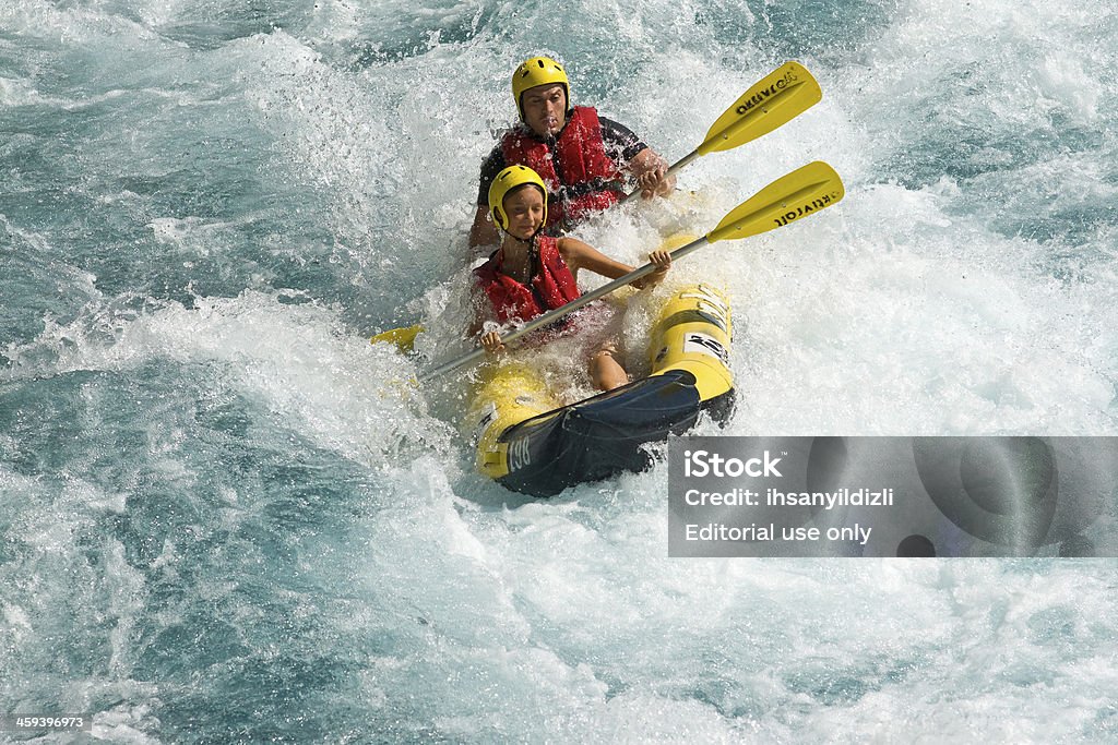 Adrenaline Antalya,Turkey - August 28,2011: Two people rafting on Koprucay River that is one of the most important place for rafting in Turkey.Koprucay River runs to the Mediterranean Sea through straight canyons of Tourus Mountains. Activity Stock Photo