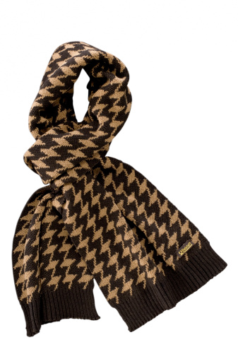 Amsterdam, The Netherlands - October 19, 2007:Product shot of a brown beige woolen scarf by Belstaff. Belstaff is an English garment manufacturer well known for weather protective jackets and gloves.