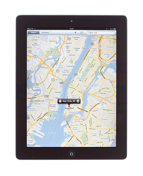 mapa da cidade de nova york em ipad2 - ipad apple computers note pad touch screen - fotografias e filmes do acervo