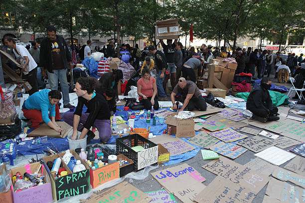 Vancouver, Canada - July ,2022: View of sign Our home on stolen native land as part of protest against celebration of Canada Day in front of Vancouver Art Gallery