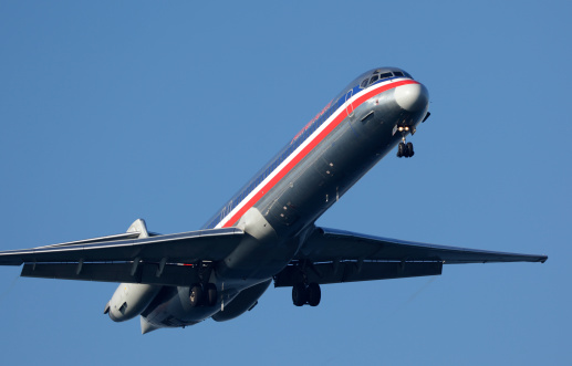 Portland, Oregon, USA - December 5, 2009: A McDonnell Douglas MD-83 operated by American Airlines comes in for a landing at Portland International Airport.