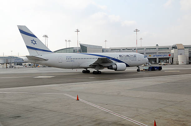 Israeli Airplane ,Ben Gurion Airport Israel stock photo