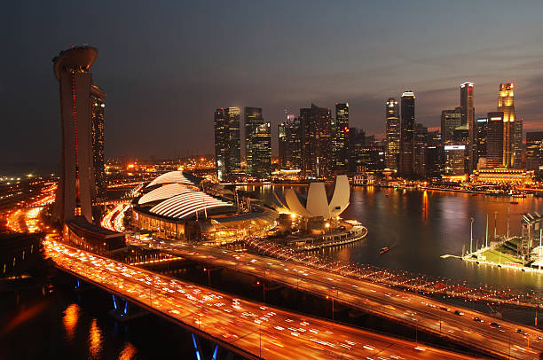istock Marina District Cityscape Skyline at Night, Singapore. 459401765