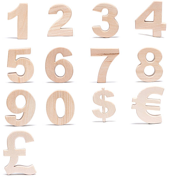 Wood Numbers And Currencu Symbols Stock Photo - Download Image Now