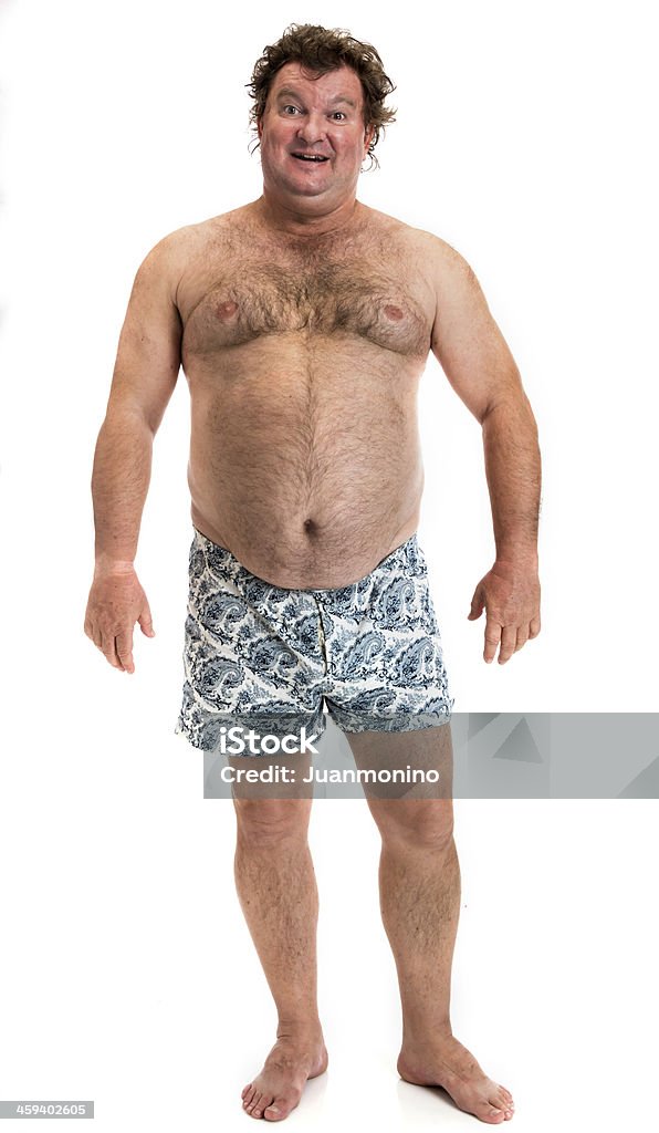Unhealthy Lifestyle fat man in underwear on white background Men Stock Photo