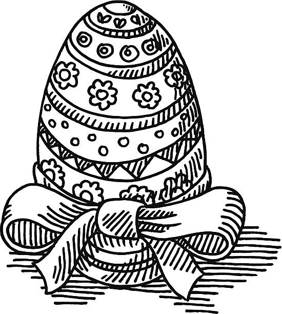 ilustraciones, imágenes clip art, dibujos animados e iconos de stock de huevo de pascua dibujo plano - easter egg paint black and white drawing