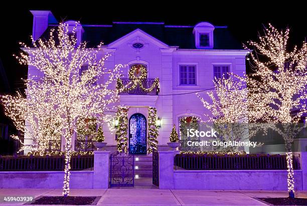 Luxury Home With Christmas Lights At Night Brooklyn New York Stock Photo - Download Image Now