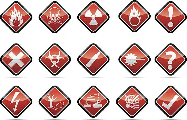 Vector illustration of Danger round corner warning sign set