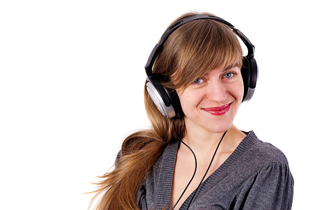 istock Beautiful girl with headphones 459411033