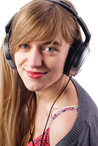 istock Beautiful girl with headphones 459411035