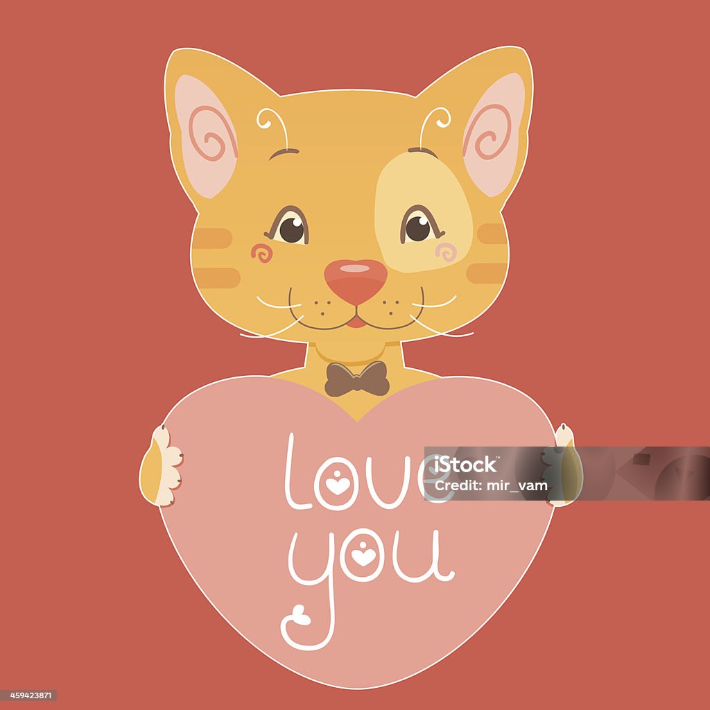 Gato engraçado com Coração - Royalty-free Amor arte vetorial