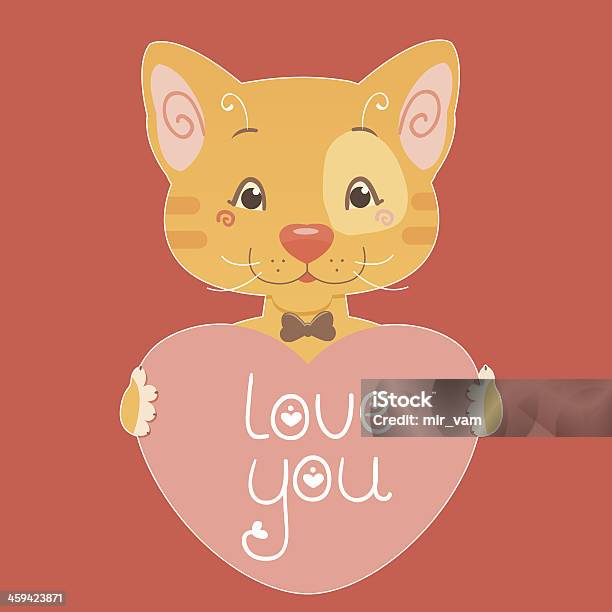 Gato Engraçado Com Coração - Arte vetorial de stock e mais imagens de Amor - Amor, Animal, Banda desenhada - Produto Artístico