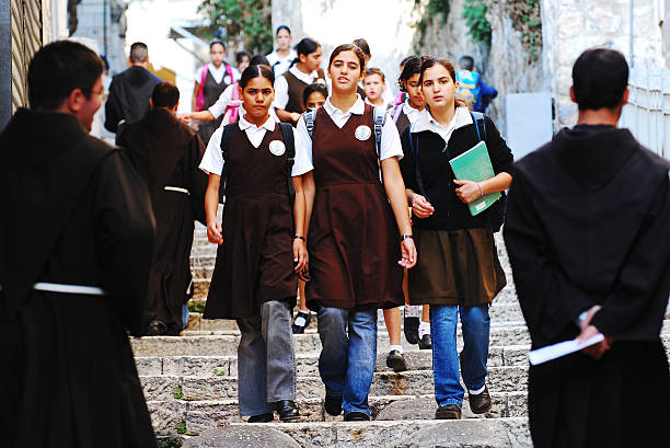 Girls going to School. Jerusalem, Israel- September 8, 2007: A group of girls on their way to School in the Muslim quarter of the Old City of Jerusalem east jerusalem stock pictures, royalty-free photos & images