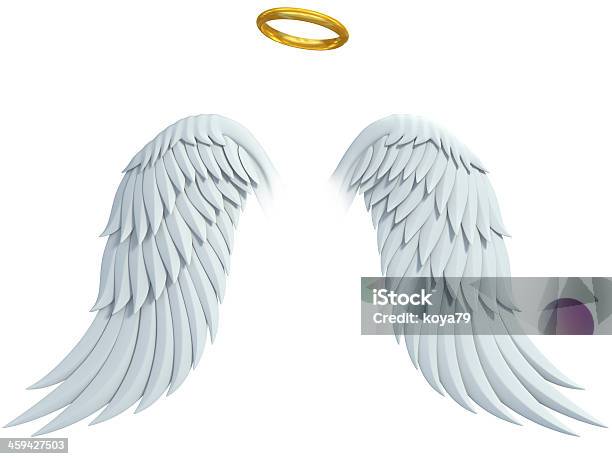 Angel Design Elements Wings And Golden Halo Stock Photo - Download Image Now - Angel, Halo - Symbol, Animal Wing