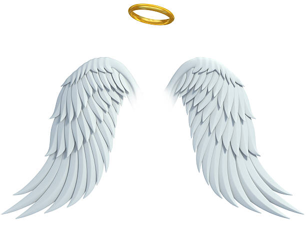 angel elementy projektu-skrzydła i halo złoty - computer graphic digitally generated image three dimensional shape isolated on white zdjęcia i obrazy z banku zdjęć