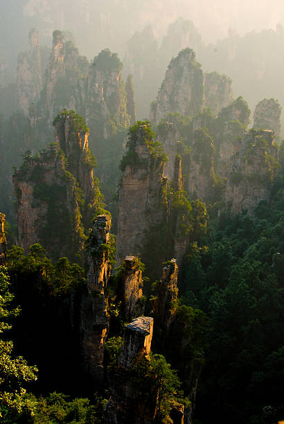 istock mountain top stone forest with sunshine 459427747