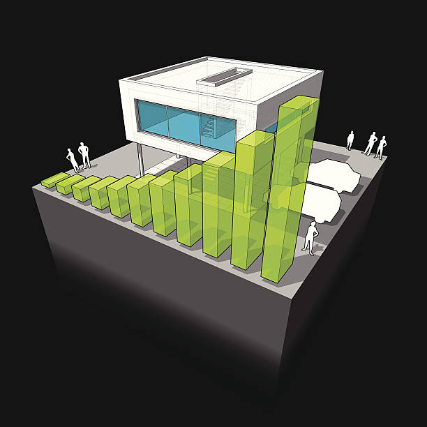 ilustrações de stock, clip art, desenhos animados e ícones de moderna casa verde diagrama de negócios - functionalistic architecture flat roof built structure house