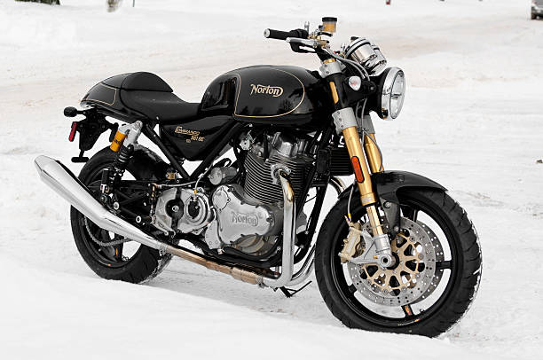 Black Norton Commando 961SE Fonthill, Ontario, Canada - December 15, 2013: A brand new 2013 Norton Commando 961 SE Dual Seat motorcycle poses outside in a driveway in the snow in Fonthill, Ontario Canada norton brand name stock pictures, royalty-free photos & images