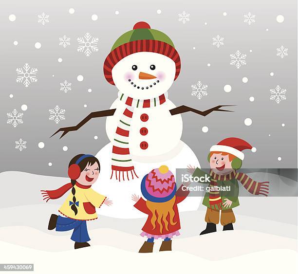 Enfants Avec Bonhomme De Neige Vecteurs libres de droits et plus d'images vectorielles de Bonhomme de neige - Bonhomme de neige, Enfant, Bonheur