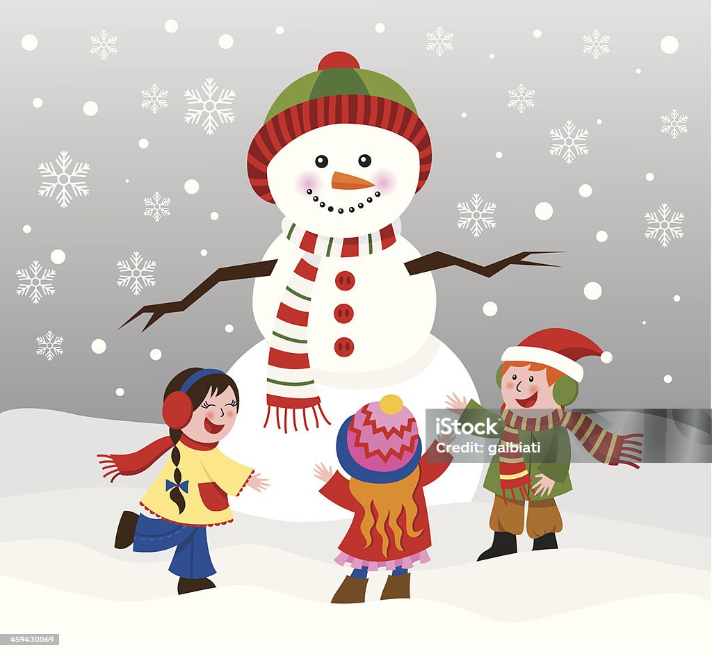 Crianças com boneco de neve - Vetor de Boneco de Neve royalty-free