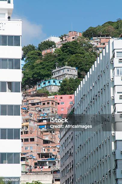 View Of Favelas Just Behind Modern Buildings On Copacabana Stock Photo - Download Image Now