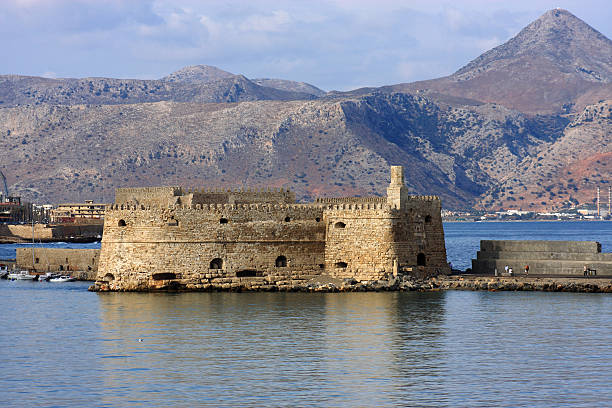 Heraklion, Crete, Greece - September 21 2023 - morning sunlight on the Rocca a Mare fortress also known as the Koules fortress in Heraklion, Greece.