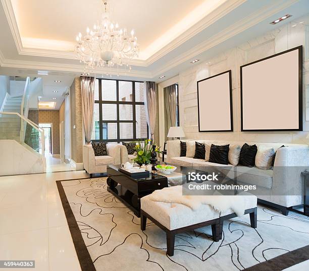 Modern Decorated Room With A White Theme And Chandelier Stock Photo - Download Image Now