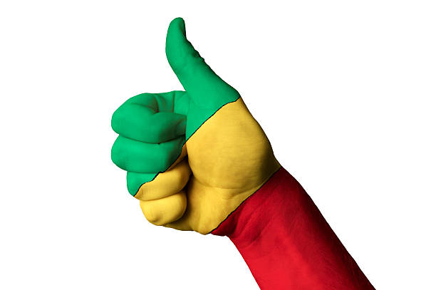 Hand making thumb up painted with flag of ethiopia