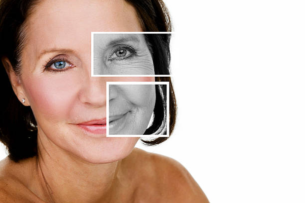 mujer madura para un concepto de belleza - wrinkle treatment fotografías e im�ágenes de stock