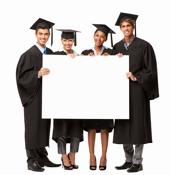 istock Young College Graduates Holding Blank Sign - Isolated 459451525
