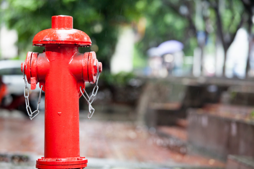Close-up of red fire hydrant.
